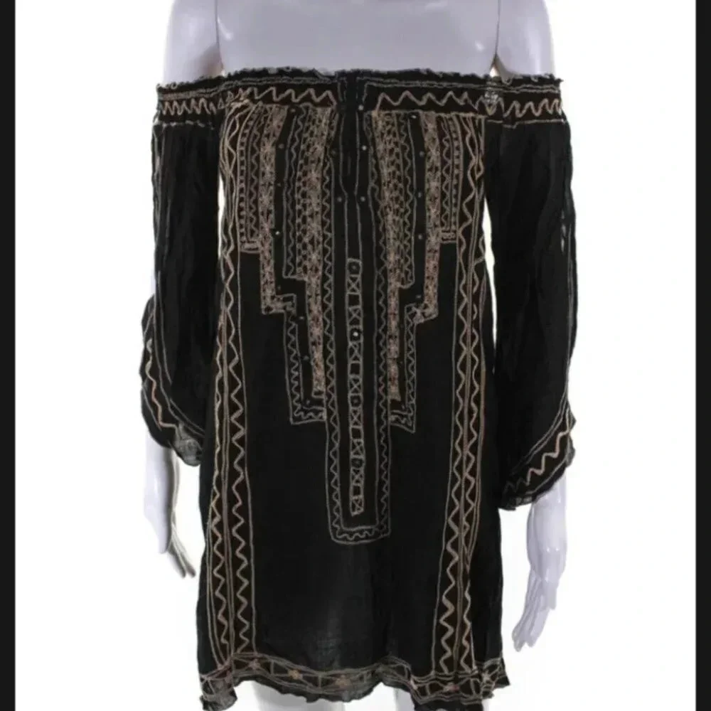 Poupette St Barth Off Shoulder Mini Dress Cover Up S Black - Picture 2 of 15